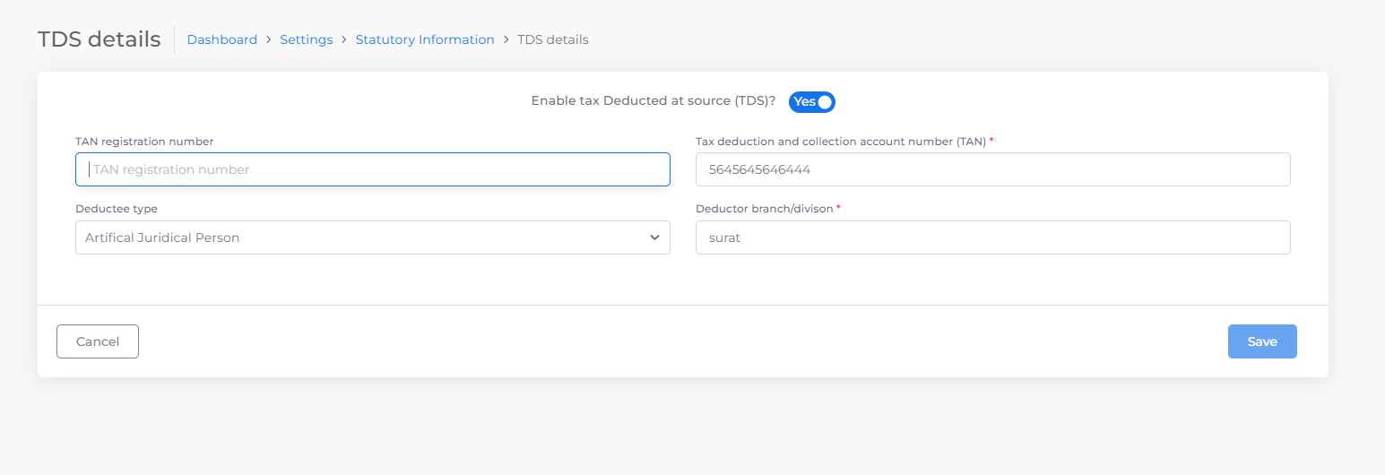 TDS Details page