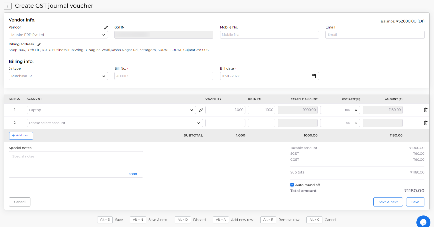 Create GST journal 