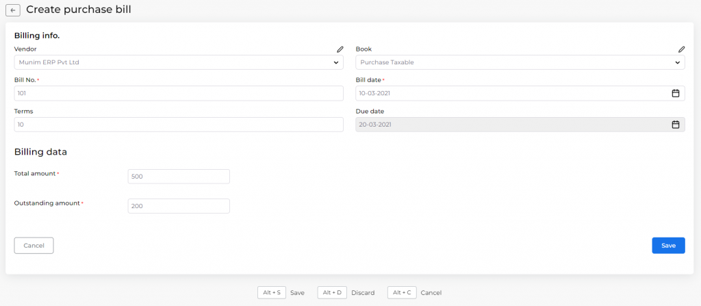 Create purchase bill