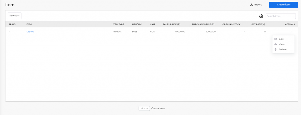 Item Listing with data
