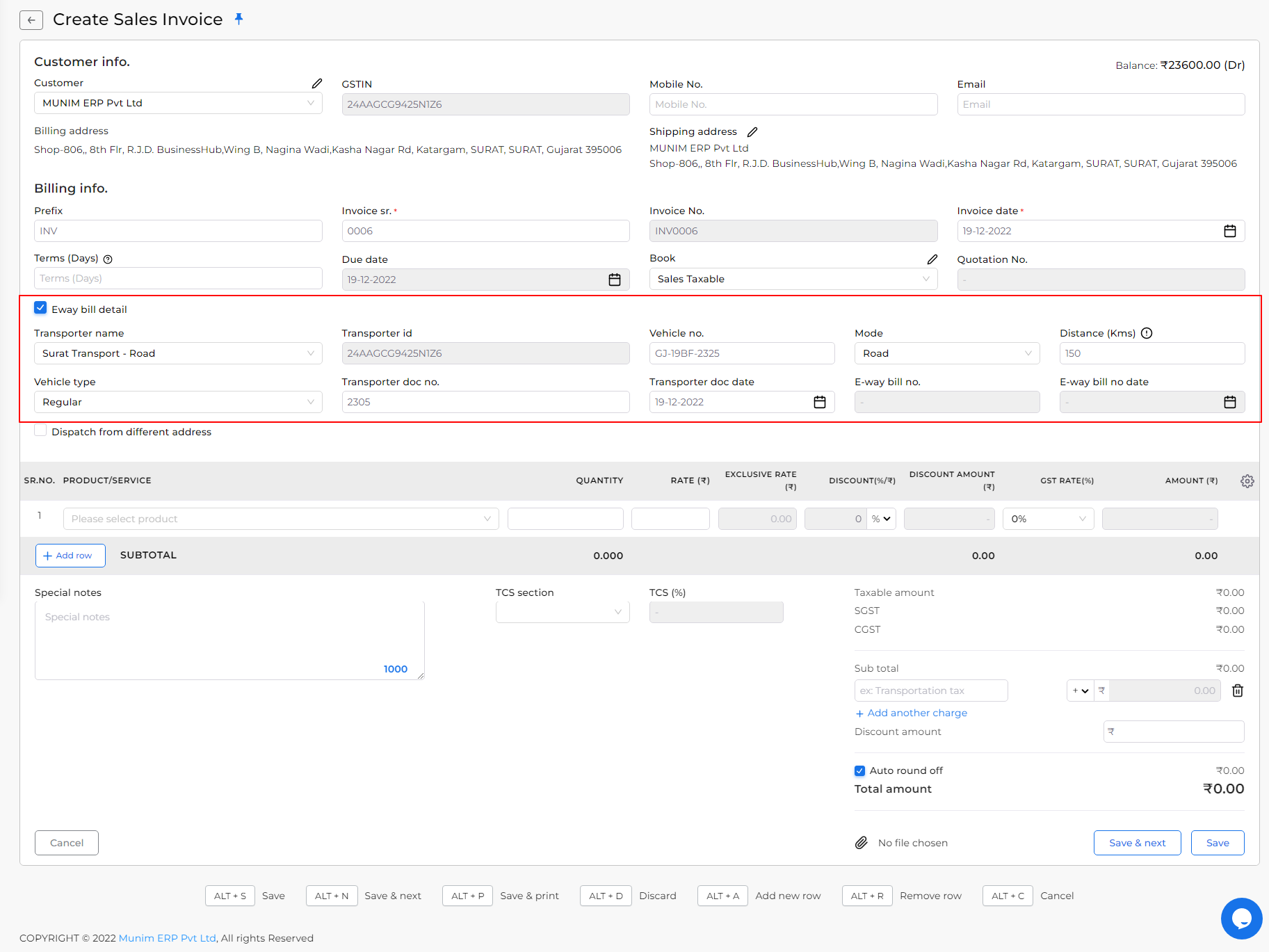 Create Sales Invoice