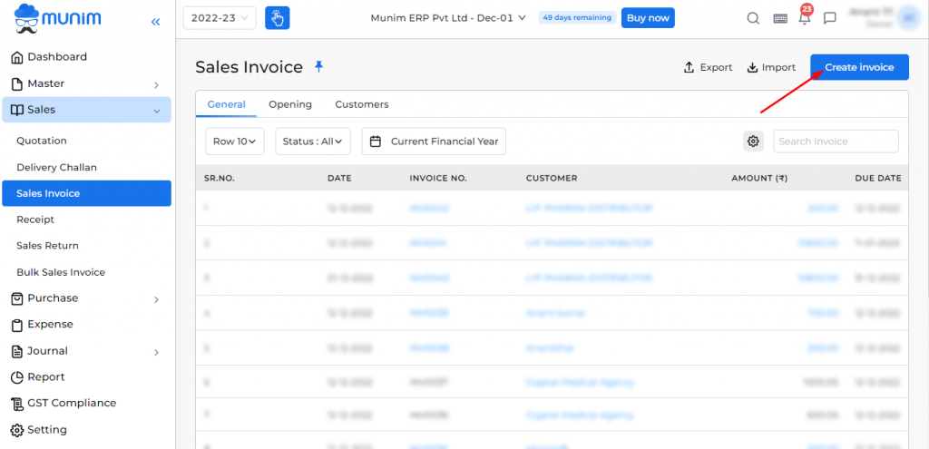 Create Invoice in munim