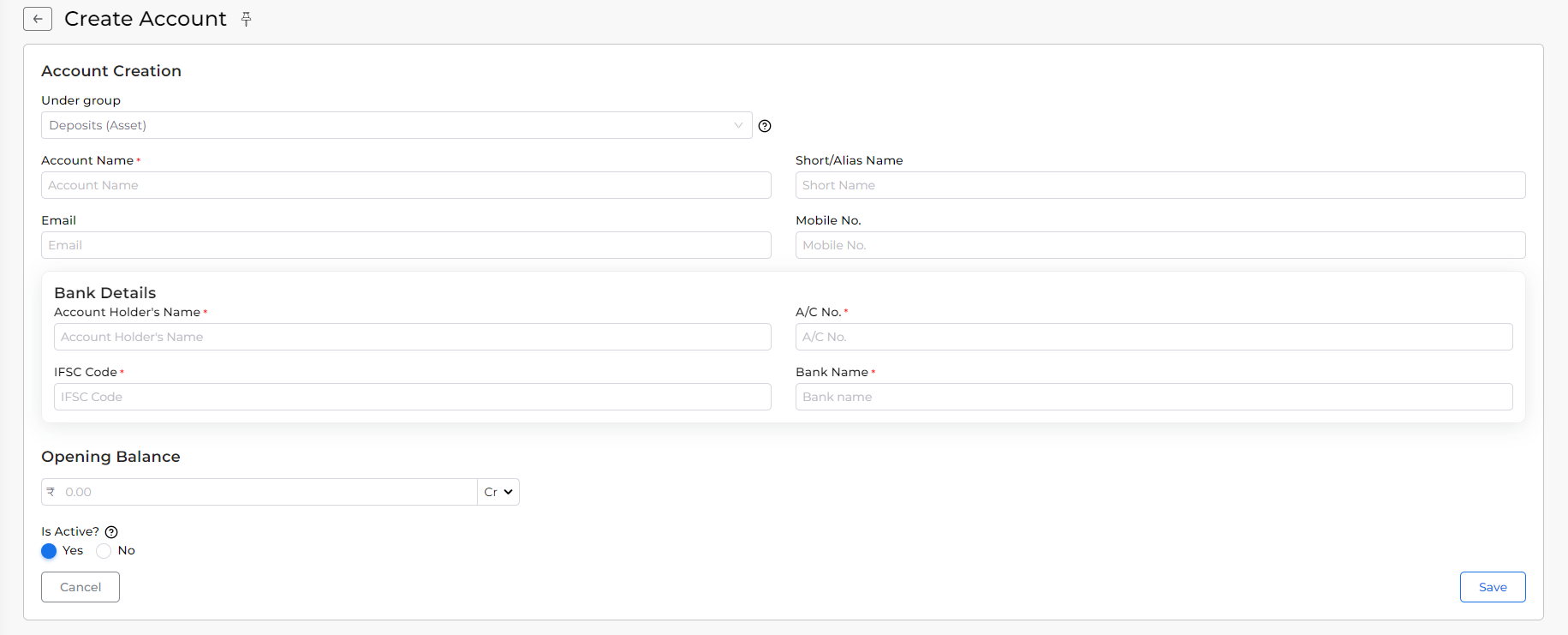 Deposit Asset ledger