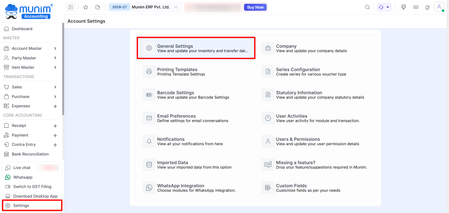 General Setting Management | Munim Helpdesk