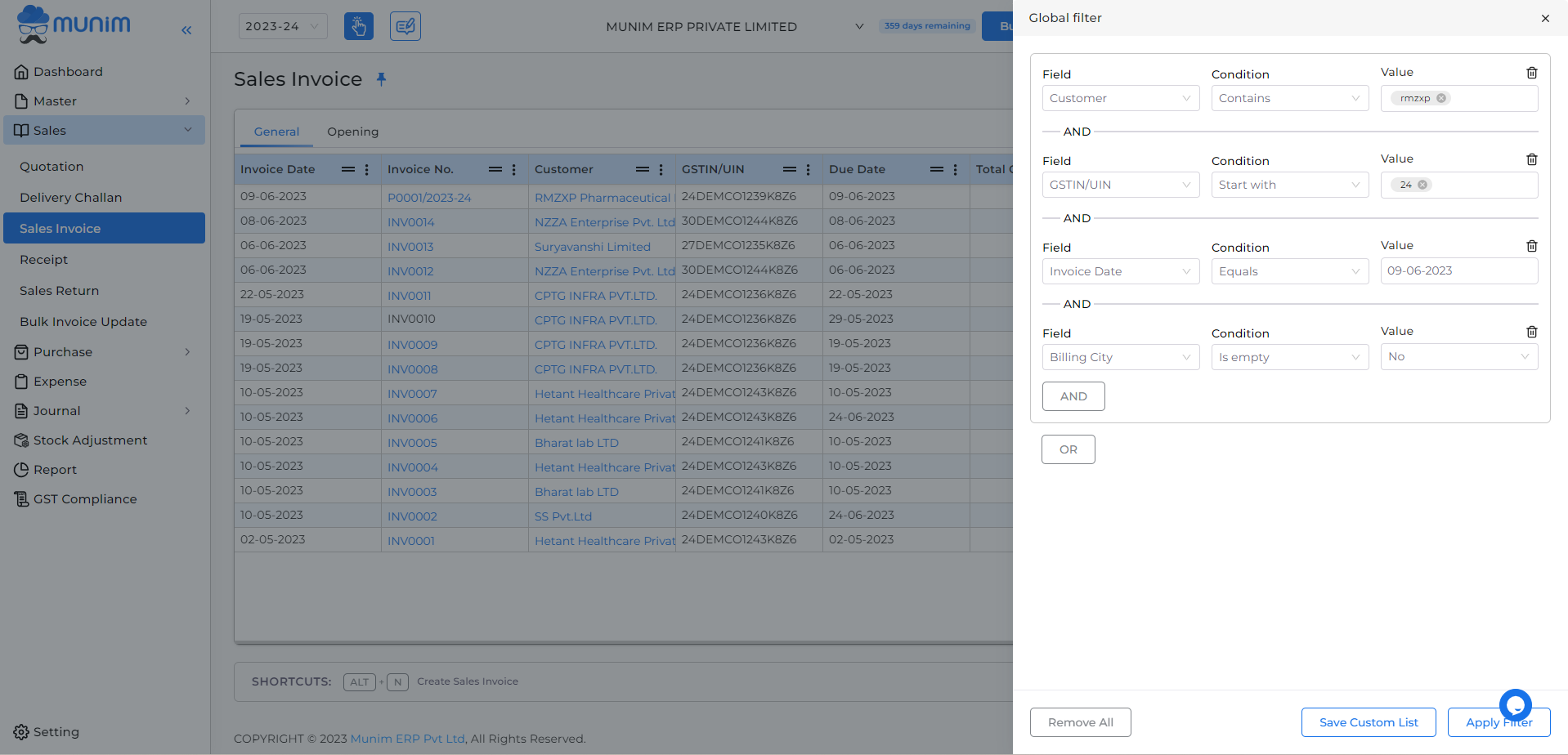 Global filter with value