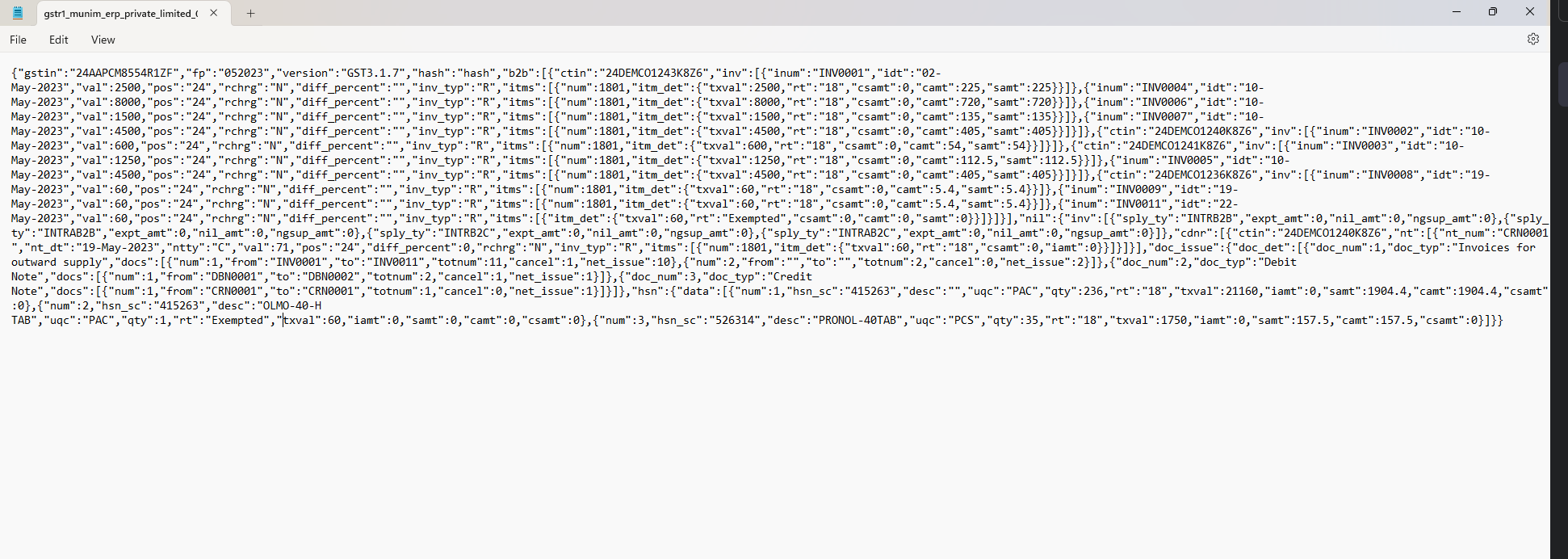 GSTR report JSON format