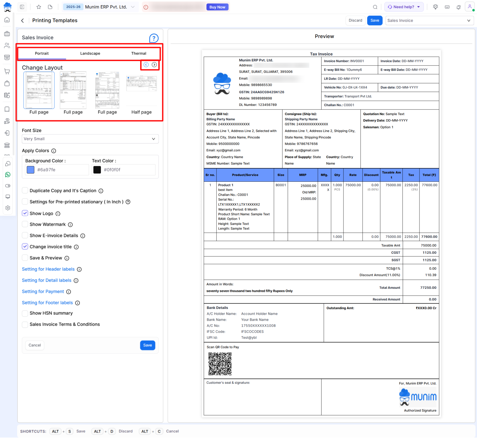 Invoice Type Change Change Invoice Print Template | Munim Helpdesk