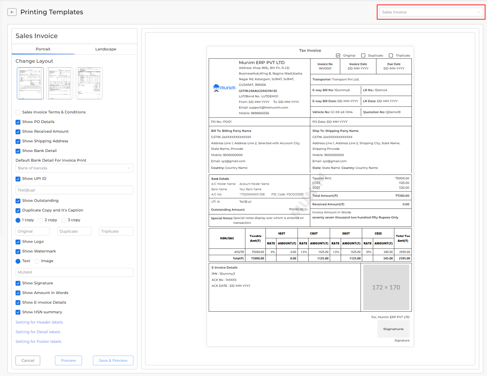 Customize Quotation Printing Templates | Munim Helpdesk