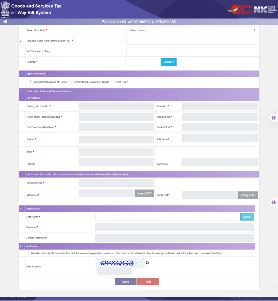 GST E-way bill registration form