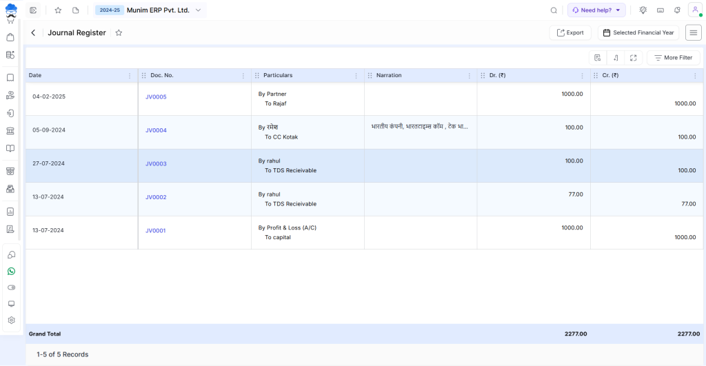 Journal Register Help | Munim Helpdesk