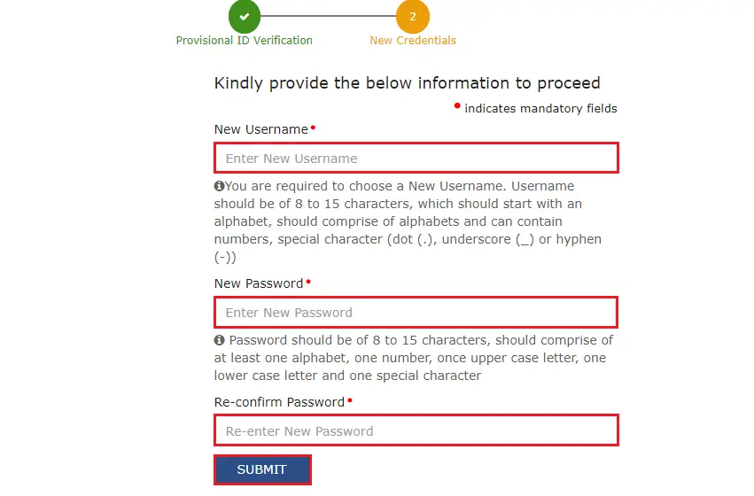 create username and password