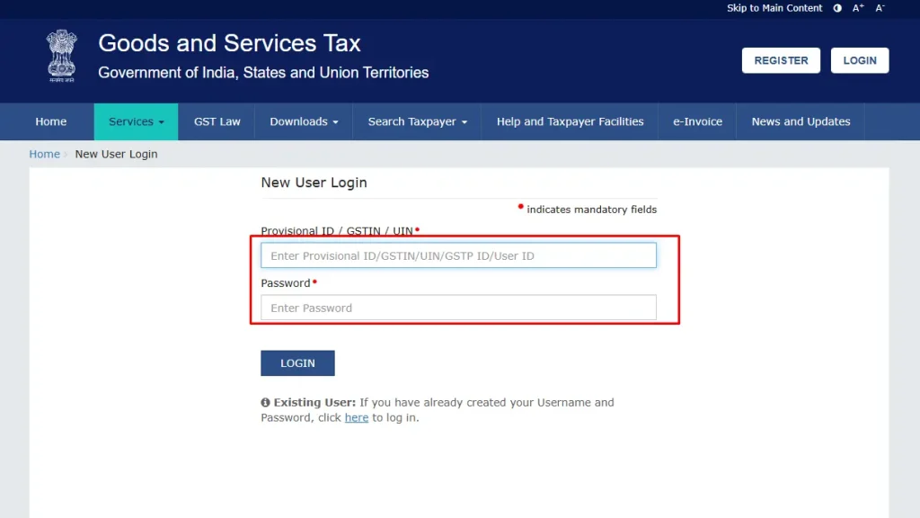 enter details for login