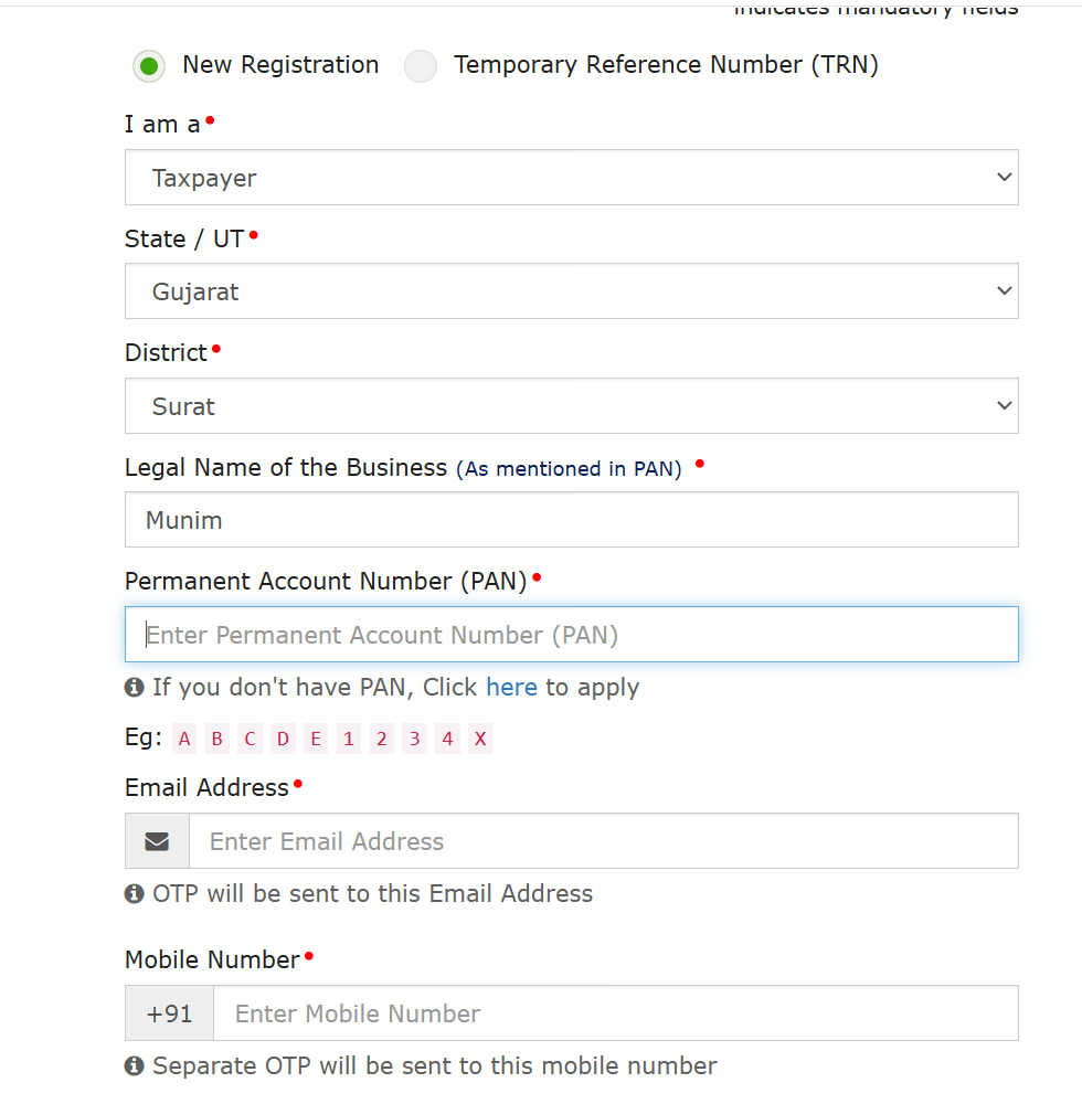 registration form