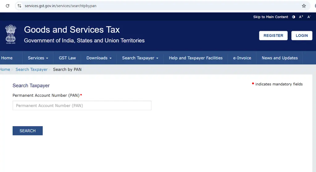 search taxpayer on gst portal
