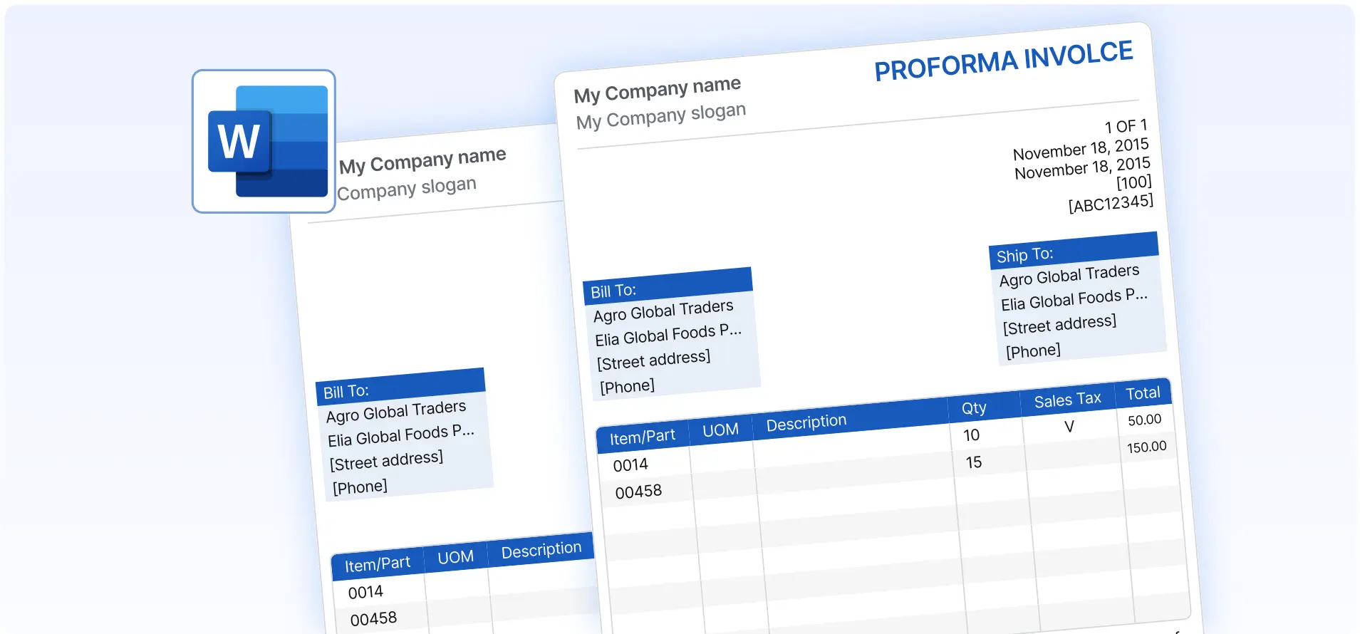 Proforma Invoice Format in Word