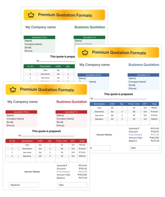 Premium Quotation Formats