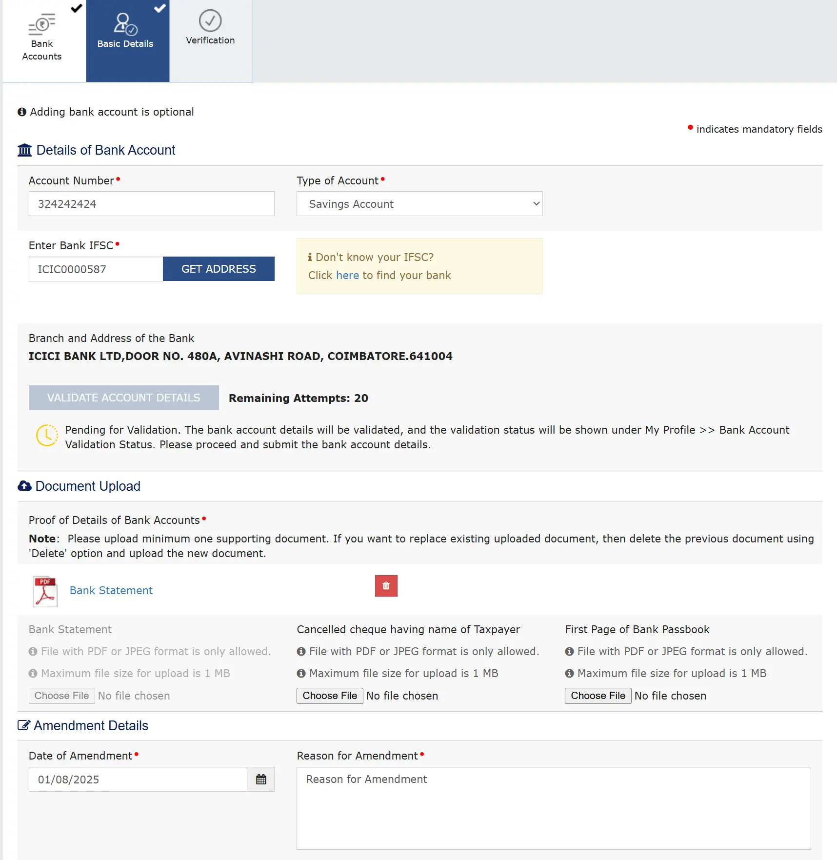 Upload bank proof in GST portal